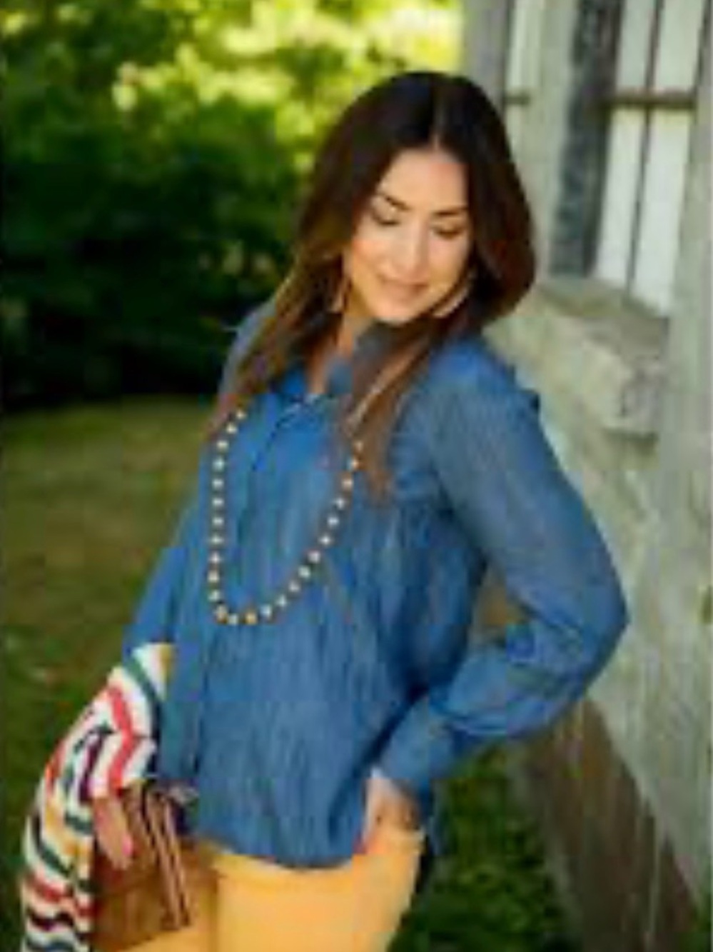 Betsy’s Boutique Shop Blue Women's Button-Front Long-Sleeve Top L